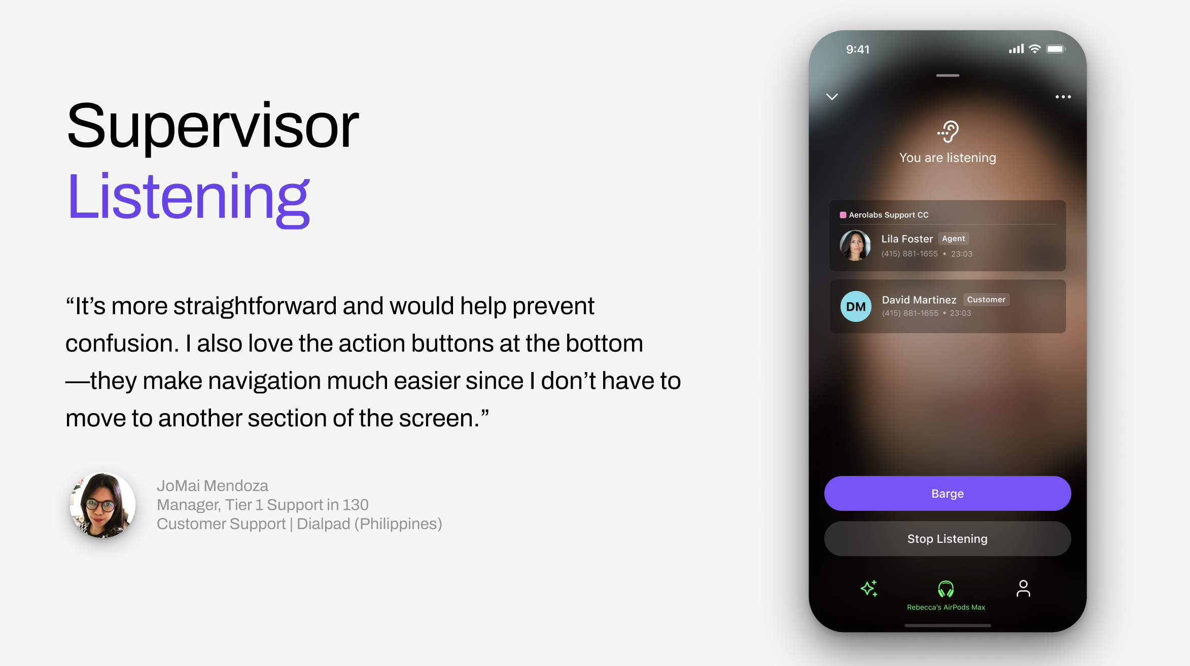 Supervisor listening screen
